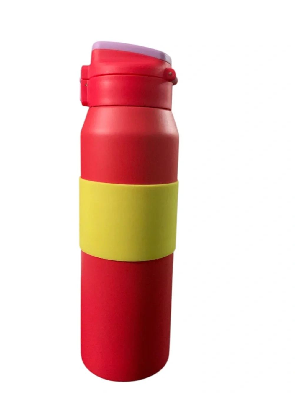 MAYIM 32oz Insulated Water Bottle Leakproof Flip Lid Red Yellow Silicone Sleeve